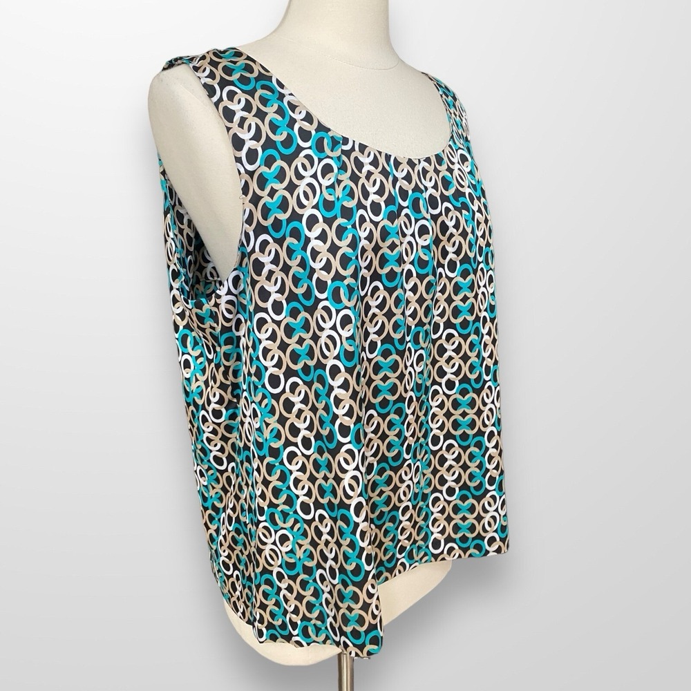 Dana Buchman Women's XL‎ Sleeveless Blouse Tank Cami Brown Blue Slinky